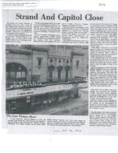 News clipping from 1973 announcing that the Strand and Capitol Theatres were to close.