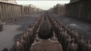 movie still from The Six Triple Eight featuring lines of female black soldiers