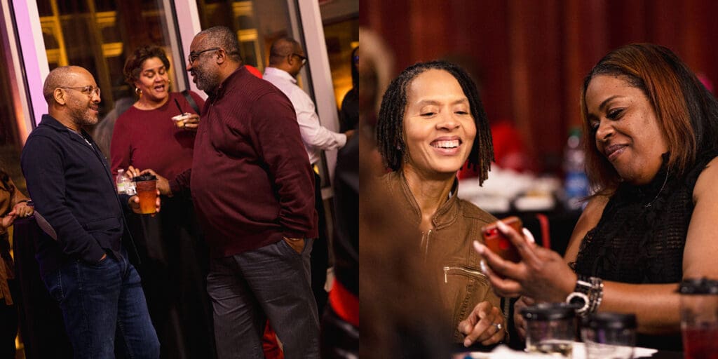 collage of Black professionals at a social event