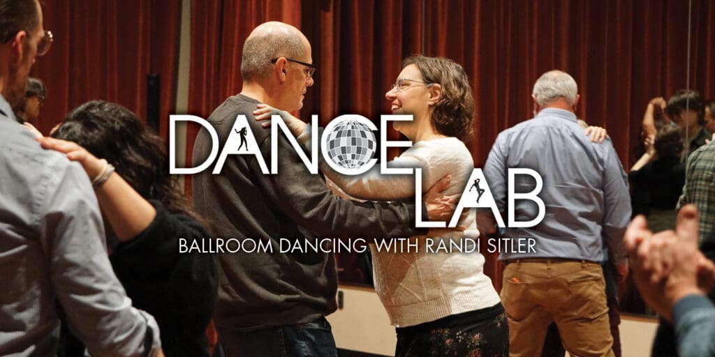 adults in a ballroom dance class with DANCE LAB logo and title