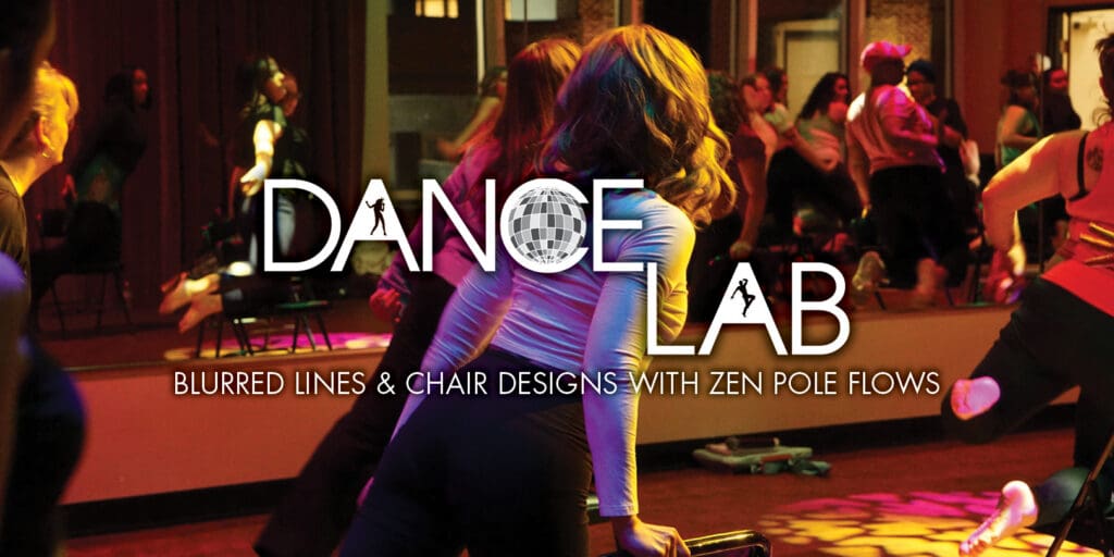 adults participating in a chair dance class with DANCE LAB logo and title