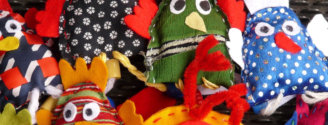 An image of handmade puppets to promote the Third Saturday Family Workshop: Puppet Theater