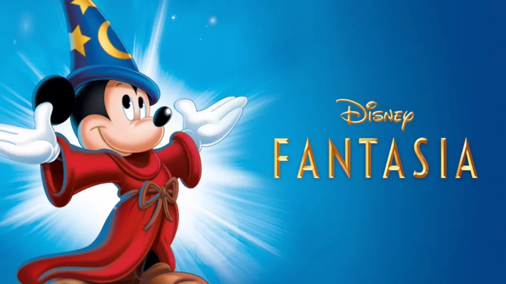 title poster for Disney's Fantasia with Sorceror Mickey