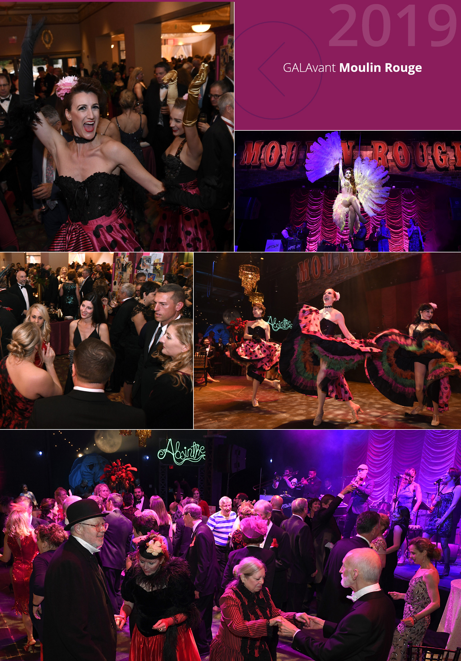 Collage of photos from 2019 Gala "Moulin Rouge"