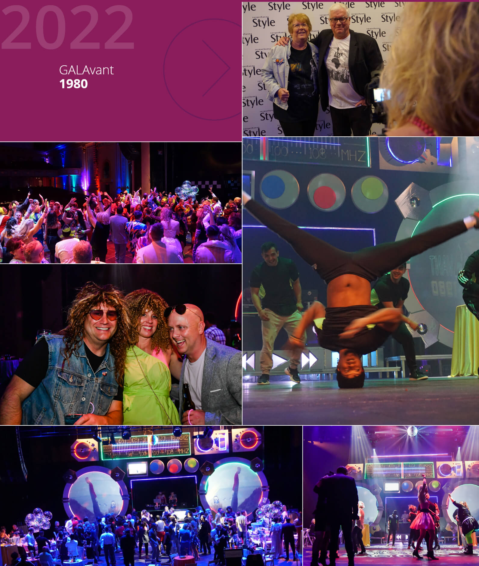 Images of GALAvant 1980, an 80s themed gala held in 2022.