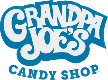 Grandpa Joe's Logo in white outlined in sky blue