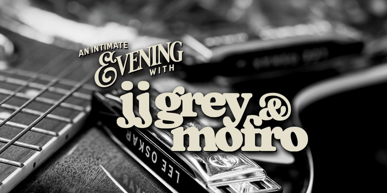 black and tan tour graphic for JJ Grey & Mofro with their names over a guitar