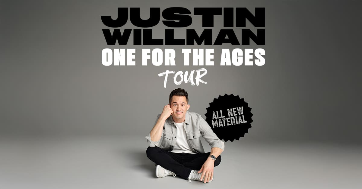 Title art for JUSTIN WILLMAN sitting cross-legged on the flow with a gray background