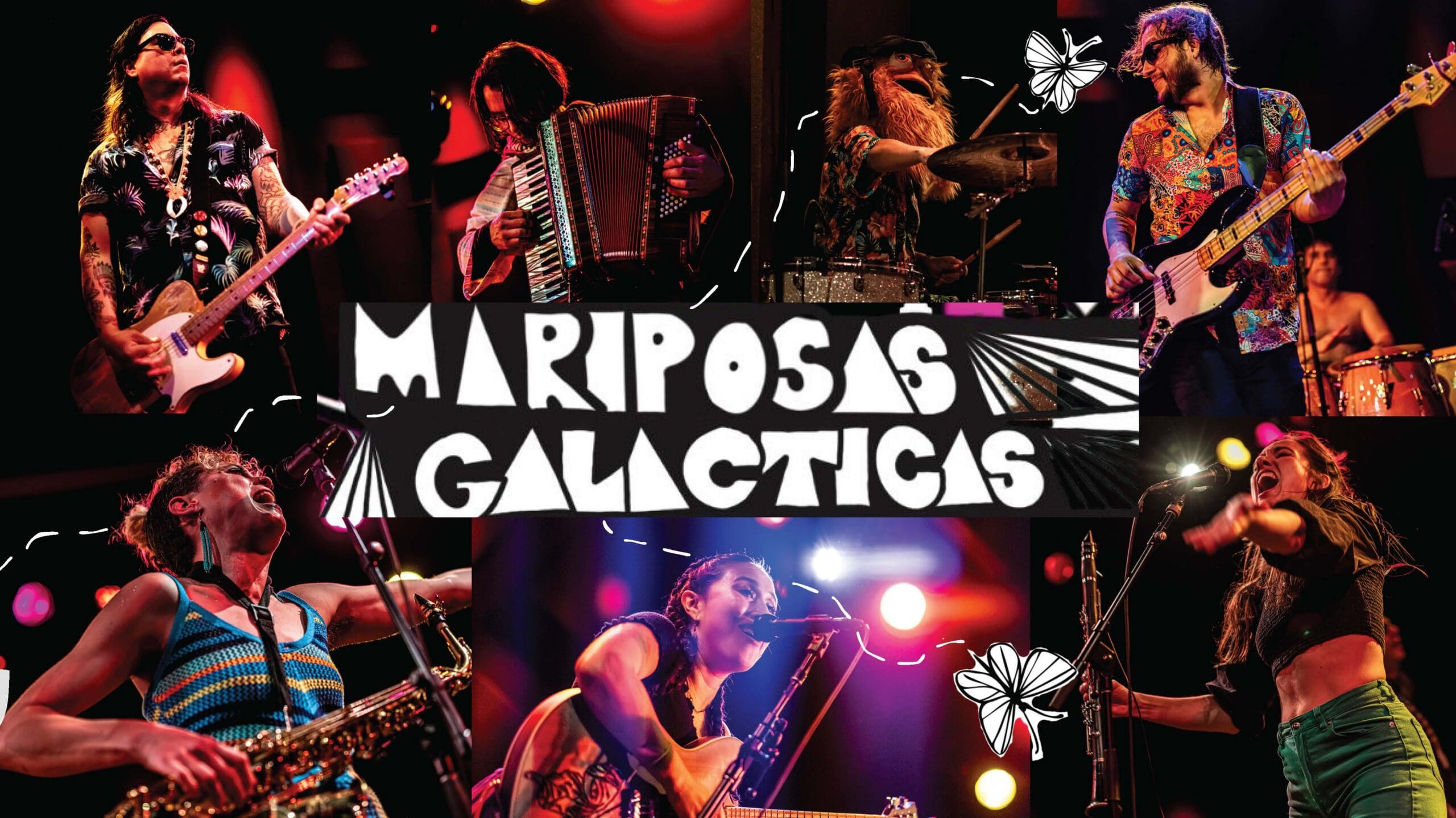 Multiple photos of the members of Mariposas Galacticas.