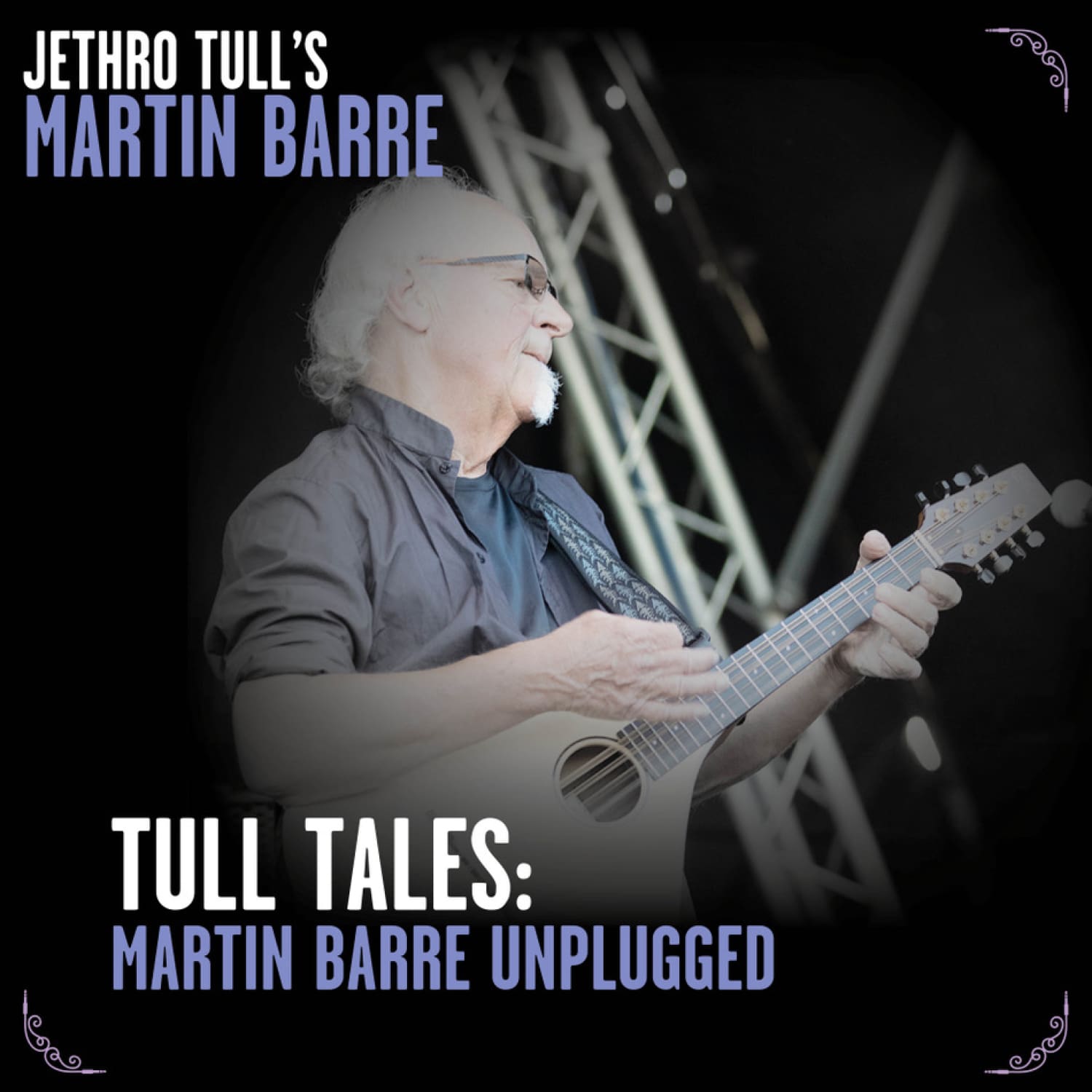 Martin Barre playing mandolin with concert title