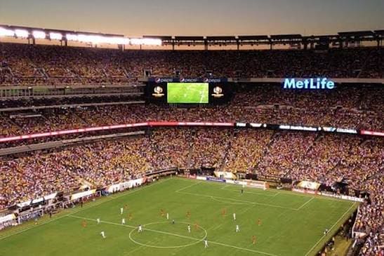 top-down view of MetLife Stadium soccer field
