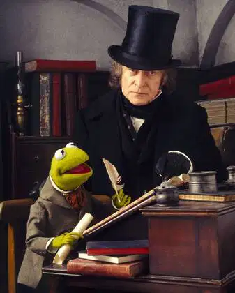 Michael Caine and Kermit in Mr. Scrooge's office in The Muppets Christmas Carol