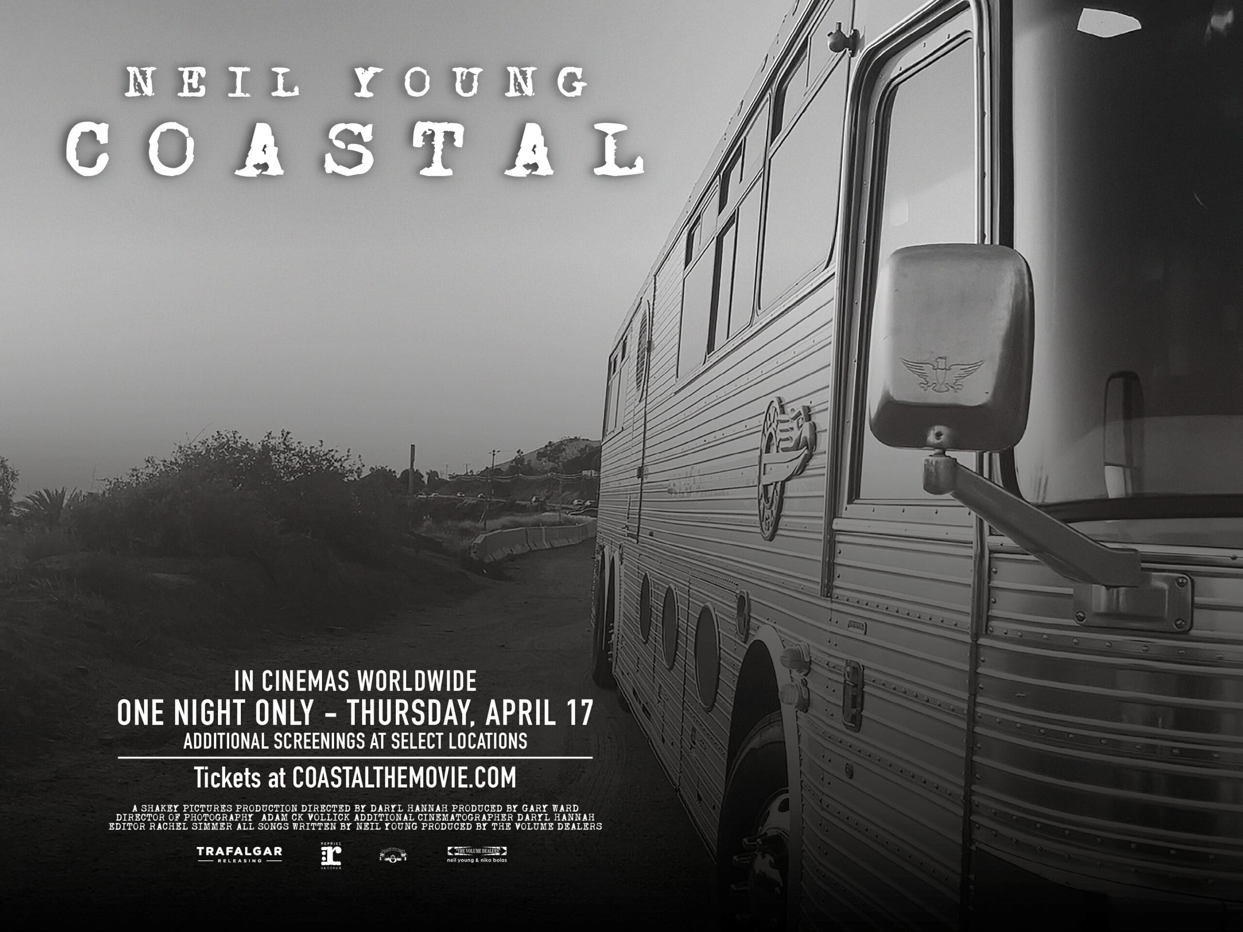 black and white movie poster for Neil Young Coastal