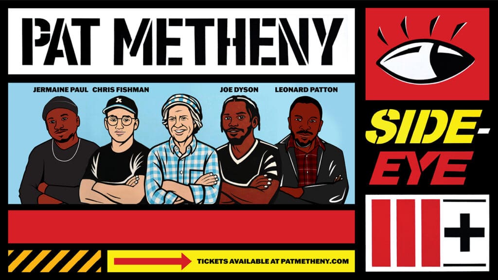 title art for Pat Metheny Side-Eye III+ with the band members featured as animattion
