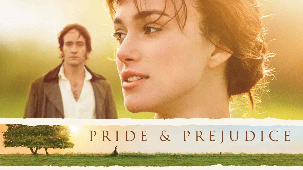 Movie poster for Pride & Prejudice featuring Keira Knightley and Matthew MacFadyen.