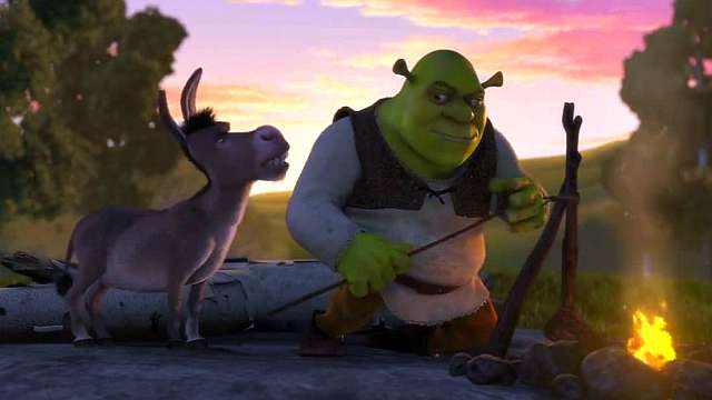 scene from DreamWorks SHREK with Shrek and Donkey