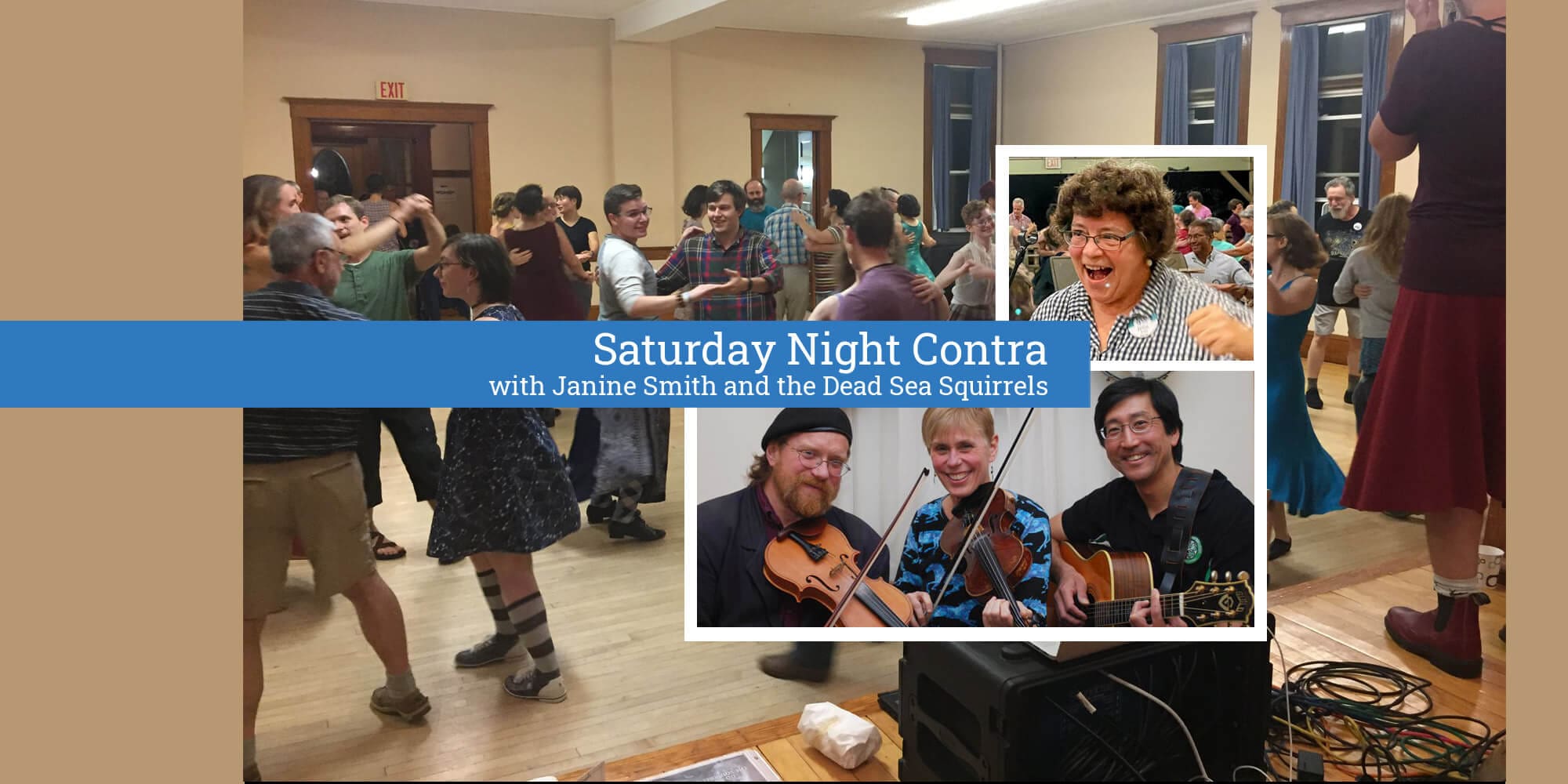 Collage of Contra Dance photos - dancers + performers