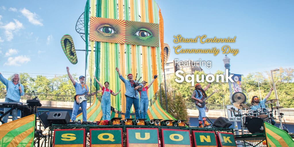 the band Squonk on an elaborate outdoor stage