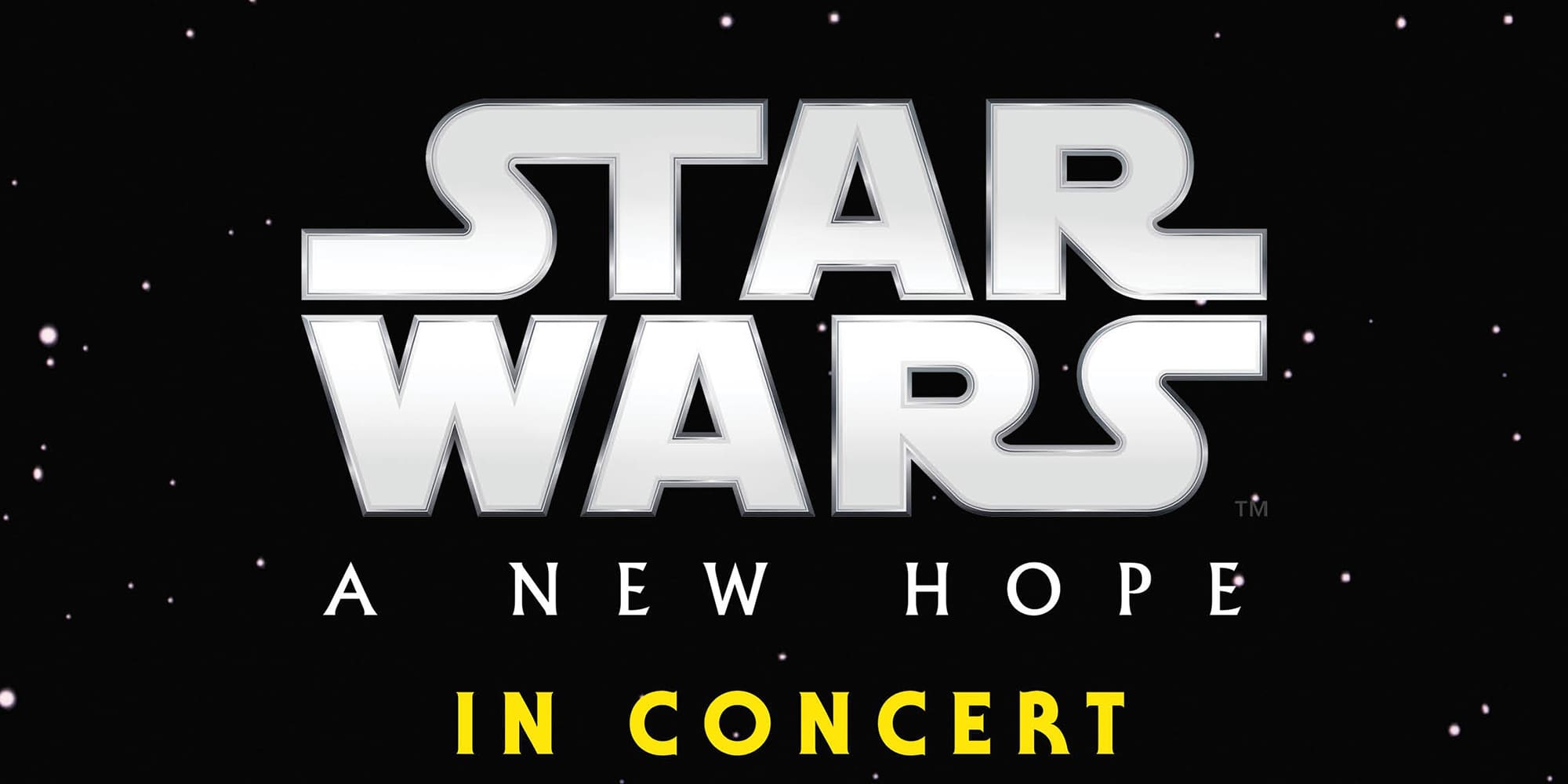 iconic STAR WARS title against dark starry background with IN CONCERT in yellow