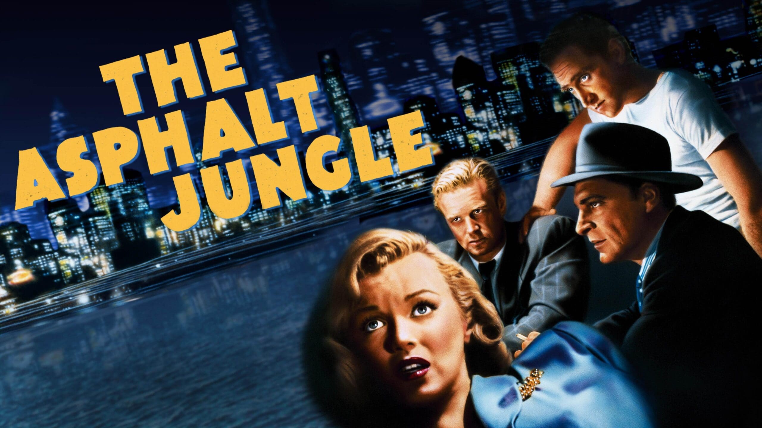 MOvie poster for The Asphalt Jngle with the title and main characters