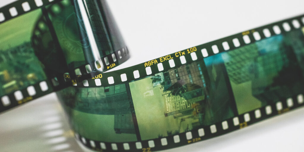 A strip of film promotes the Appell Center's Time Paradox film series.