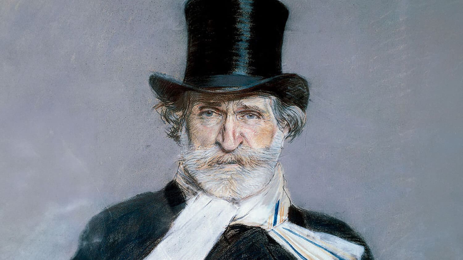 Painting of Guiseppe Verdi in a top hat