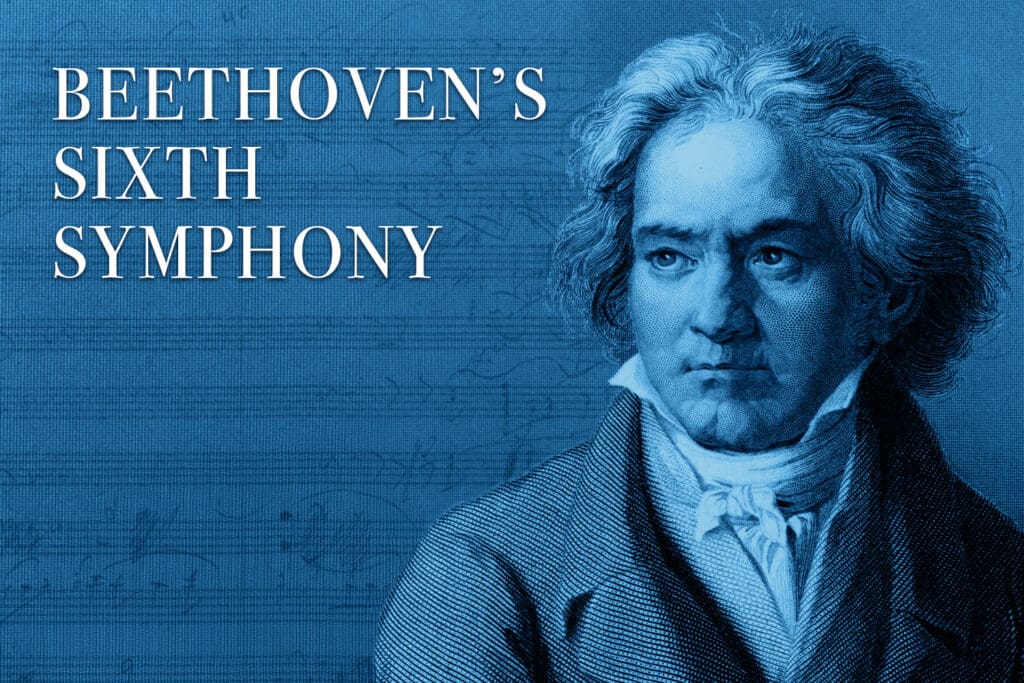 title graphic for Beethoven's Sixth Symphony with a bust portrait of the composer on the right