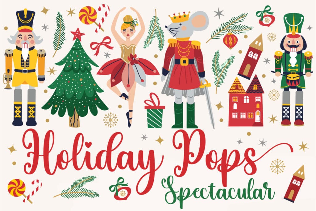 title graphic for Holiday Pops with fun Nutcracker images