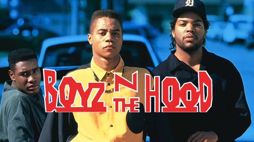 Movie poster for Boyz n the Hood, featuring Ice Cube and Cuba Goodling, Jr.